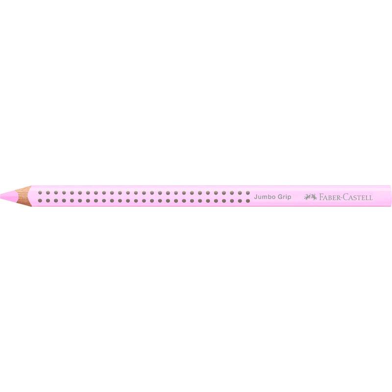 Rosa Faber-Castell Jumbo Grip Bleistift mit schwarzen Griffpunkten und angespitzter rosa Spitze, horizontal auf weißem Hintergrund dargestellt.