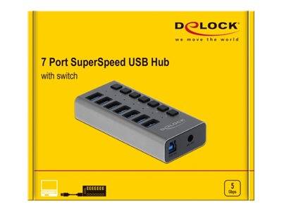 DELOCK Externer SuperSpeed USB Hub mit 7 Ports + Schalter Multimedia-Technik HUBs