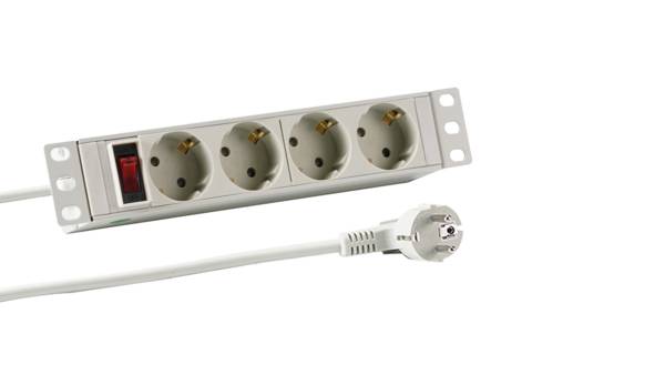 10? 1HE Steckdosenleiste 4 x CEE 7/3 mit Schalter -- im Aluprofil, grau Stromversorgung 10 Zoll