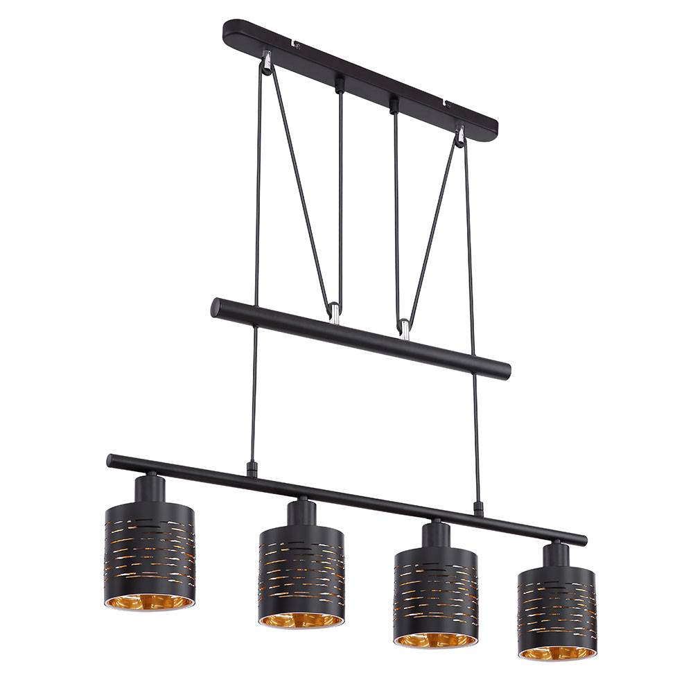 Hängelampe Esstisch Modern Pendelleuchte Höhenverstellbar Esstischlampe Höhenverstellbar, 4 Flammig schwarz gold, 4x E14, LxH 70 x 100-180 cm