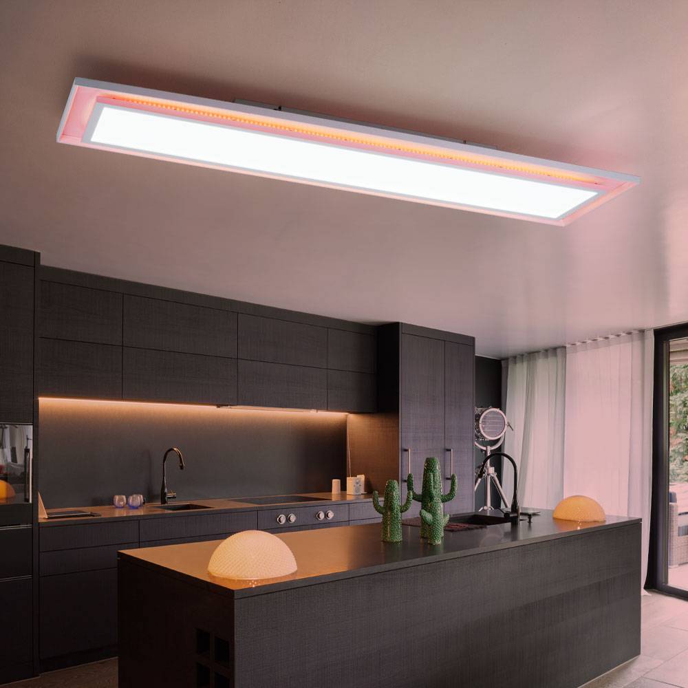 LED Deckenpanel Farbwechsel Deckenleuchte Fernbedienung Deckenlampe Aufbaupanel, CCT, RGB LED 24W 1460lm 2700-6500K, L 85 cm