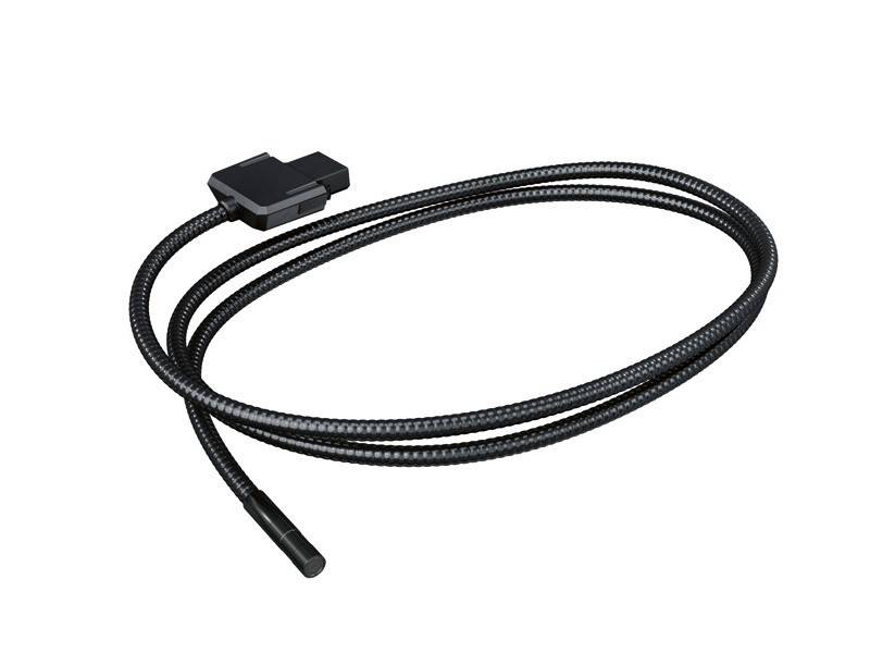 Ein schwarzes, flexibles und spiralförmiges Kabel mit Anschlüssen an beiden Enden, möglicherweise zum Aufladen oder Verbinden von Geräten verwendet.