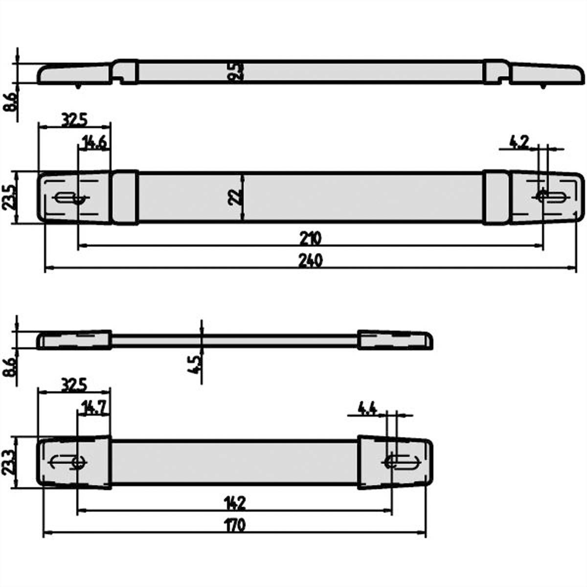 SCHROFF Bandgriff, Breite 22 mm - BANDGRIFF 240MM SCHWARZ