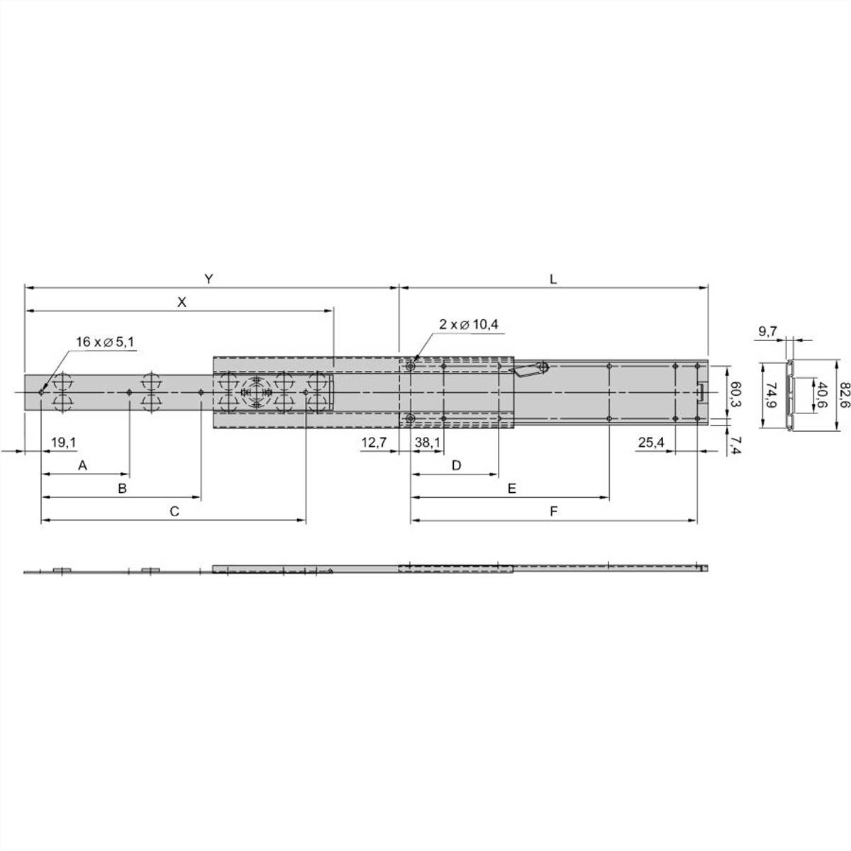 SCHROFF Universal 2 HE, schmale Teleskopschiene - TELESK.SCH.UNIV.2HE 356T (2X)