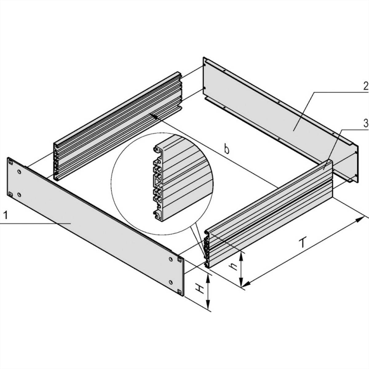 SCHROFF 19"- Einschub Aluminium (Grundbausatz) - MULTIPAC GRUNDAUSB.1HE 280T