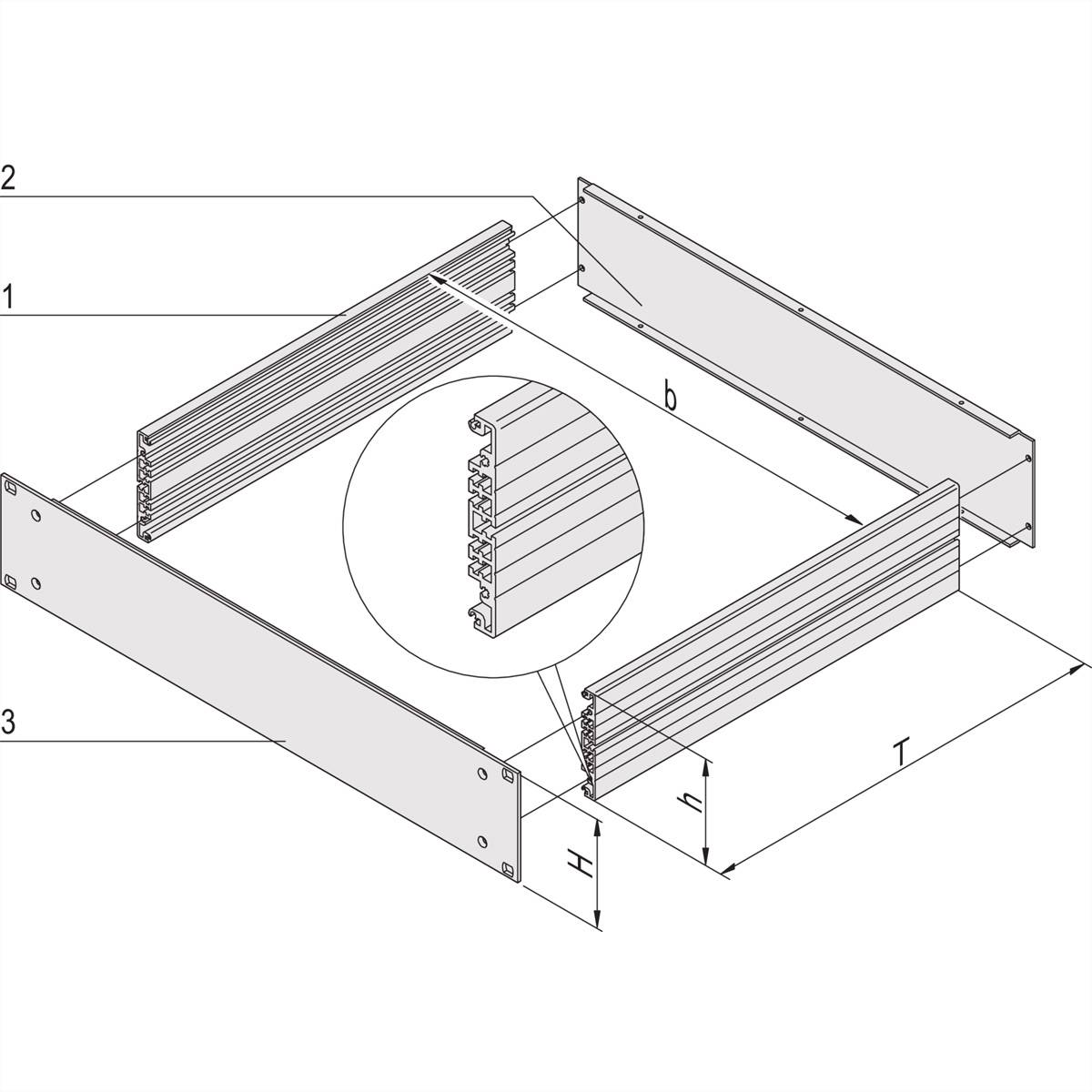 SCHROFF 19"- Einschub Aluminium (Grundbausatz) - MULTIPAC GRUNDAUSB.1HE 280T