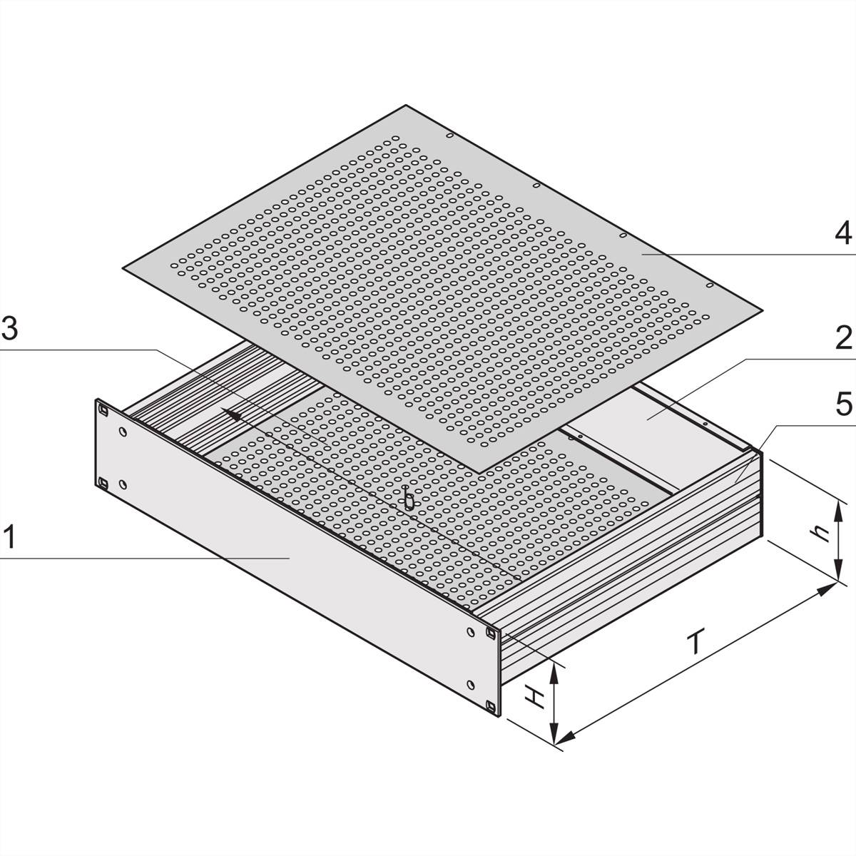 SCHROFF 19"-Kompletteinschub aus Aluminium, Deck- und Bodenblech perforiert - MULTIPAC PRO 2HE 340T DBLPER