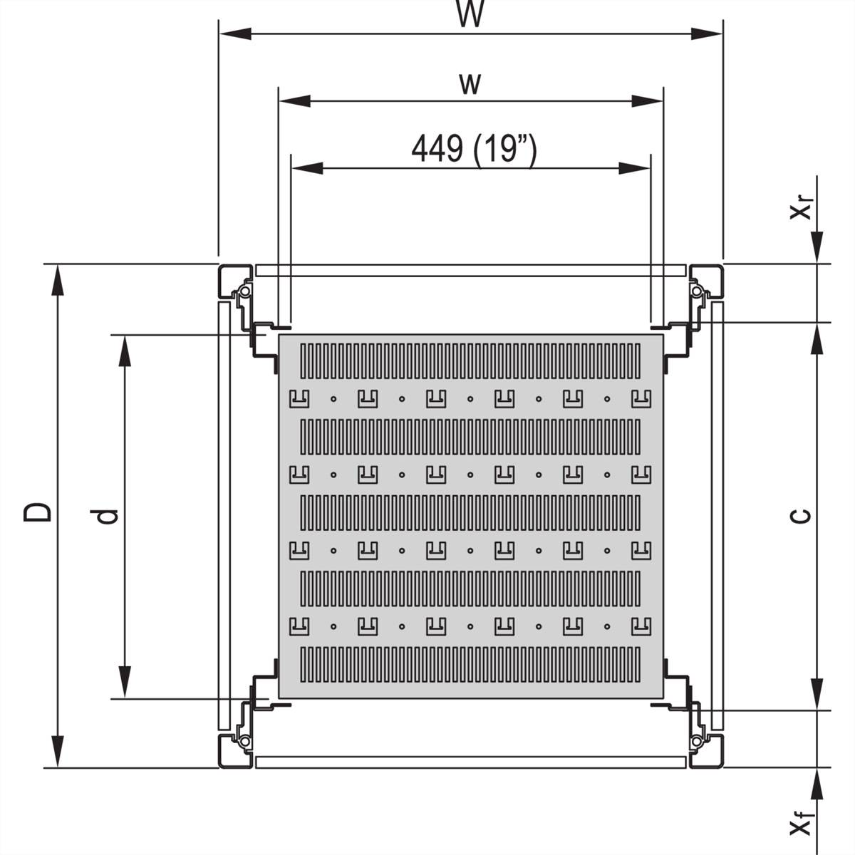 SCHROFF 19"-Fachboden, stationär, 75 kg - 19"FACHB.STAT.600B 500T 7021