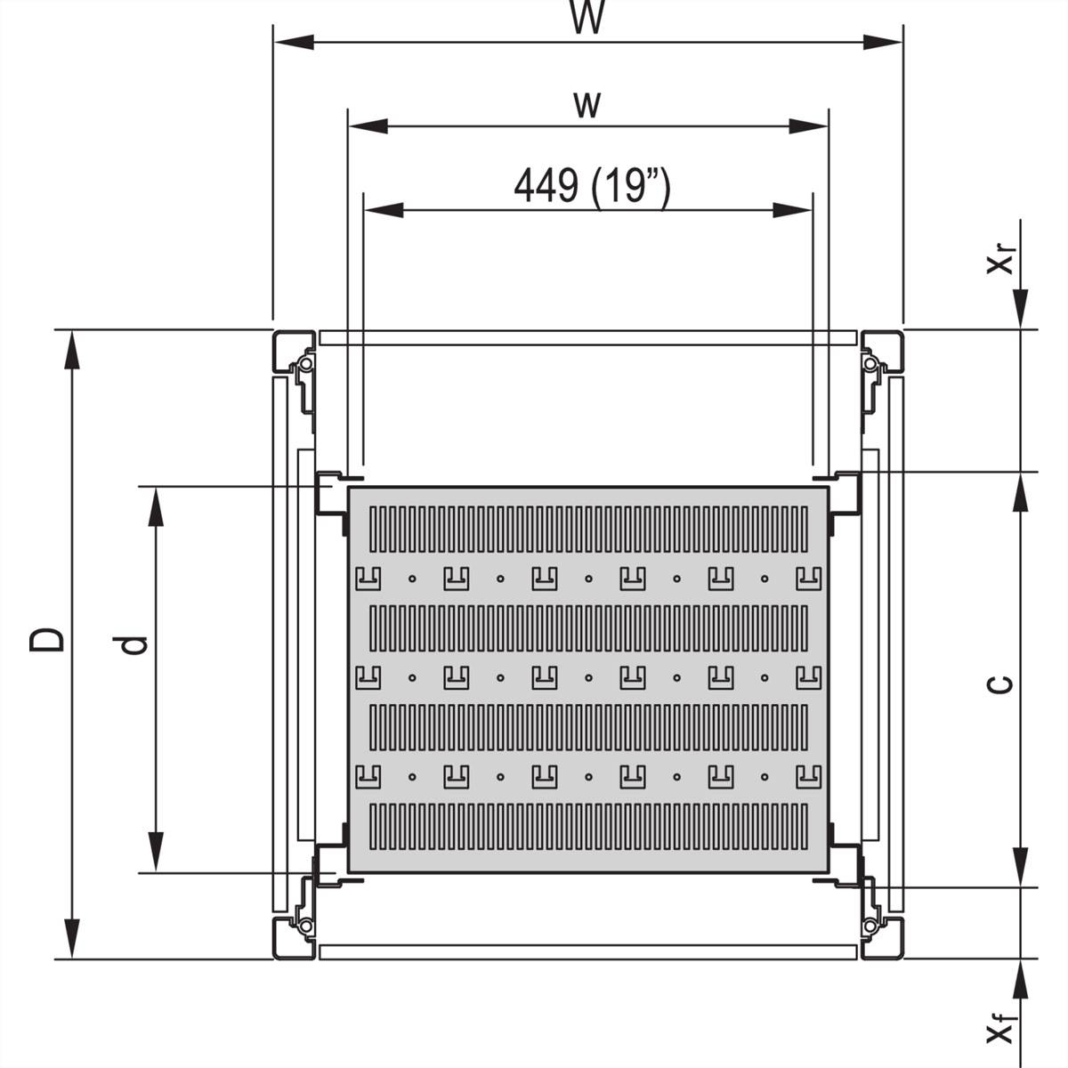 SCHROFF 19"-Fachboden, stationär, 75 kg - 19"FACHB.STAT.600B 500T 7021