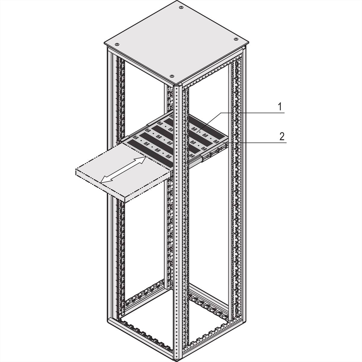 SCHROFF 19''-Fachboden ausziehbar - 19"FA AUS 1HE C=700 RED 7035