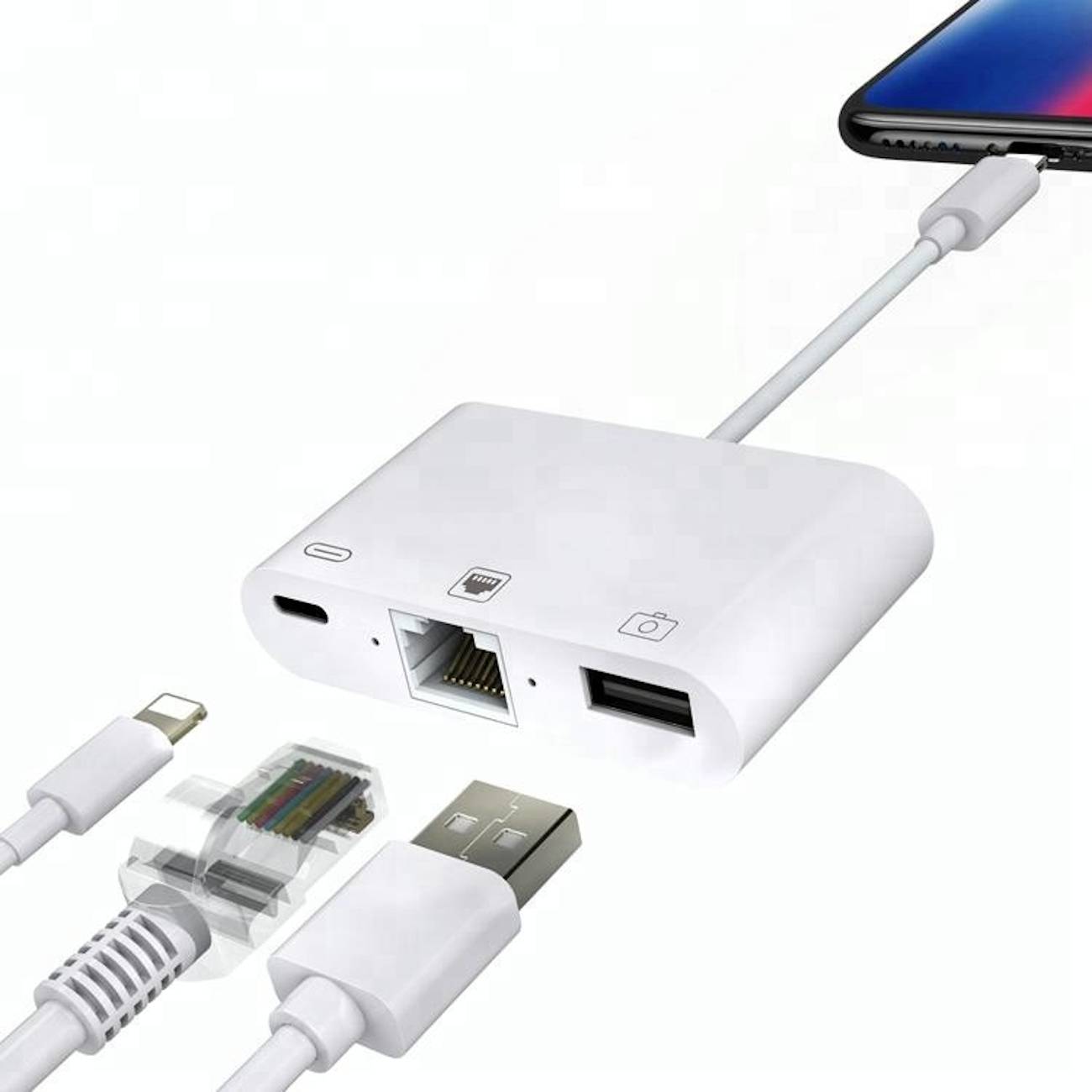 Lightning auf Lightning F, Ethernet und USB Kamera F
