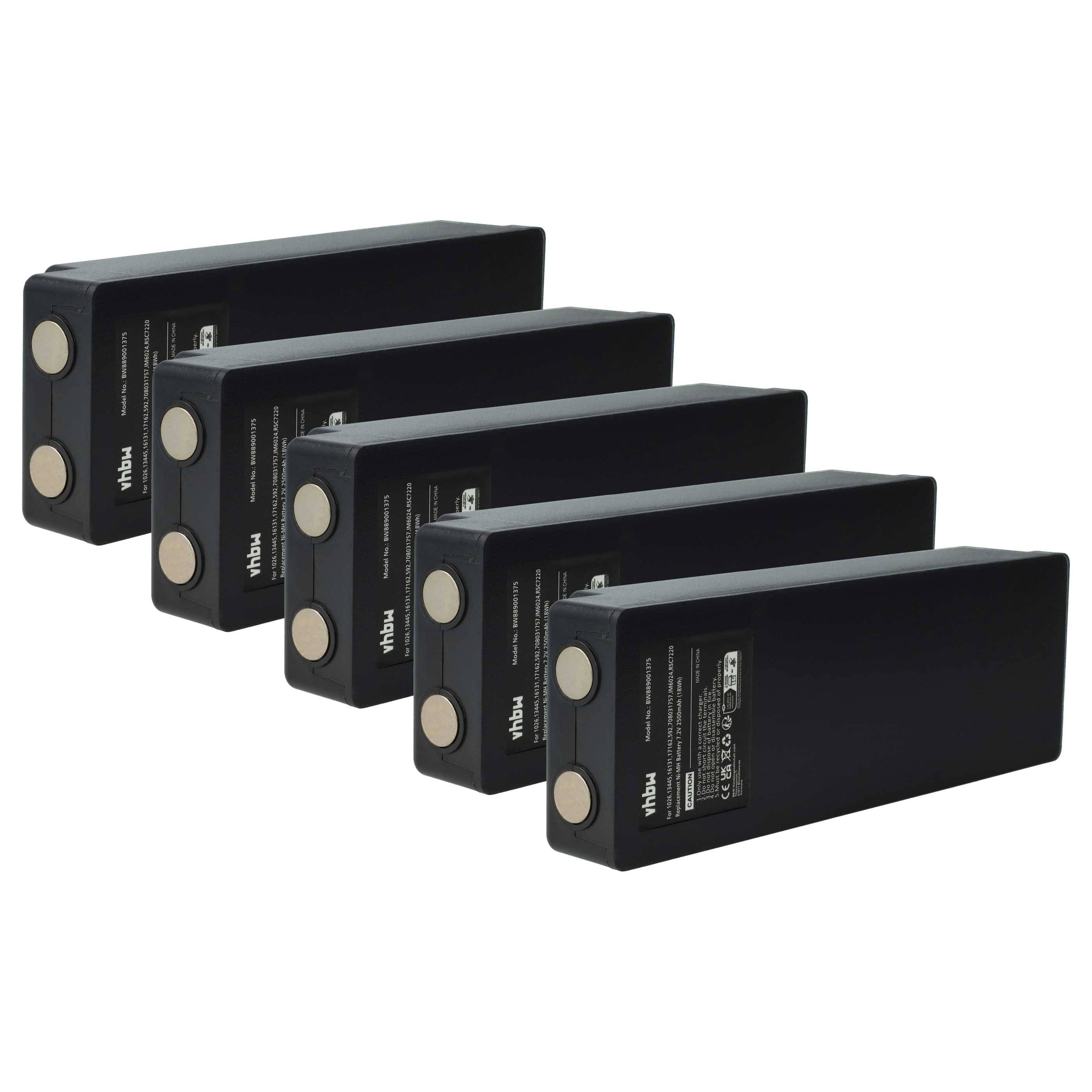 vhbw 5x Akku Ersatz für Scanreco EEA2512, EEA4404, IM6024, 708031757 für Industrie-Funkfernsteuerung Fernbedienung (2500 mAh, 7,2 V, NiMH) - Schwarz