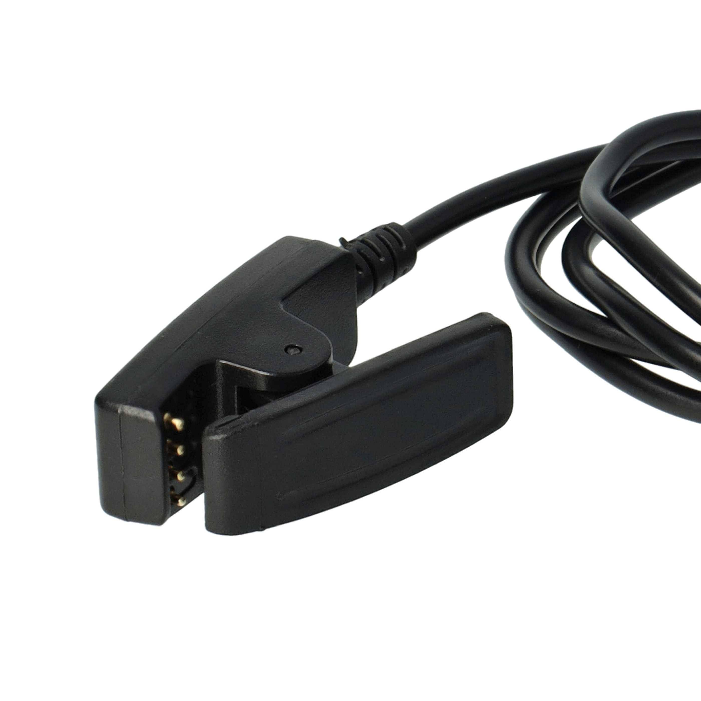 Schwarze tragbare Klemmensensorvorrichtung oder Stecker mit angeschlossenem Kabel auf weißem Hintergrund.