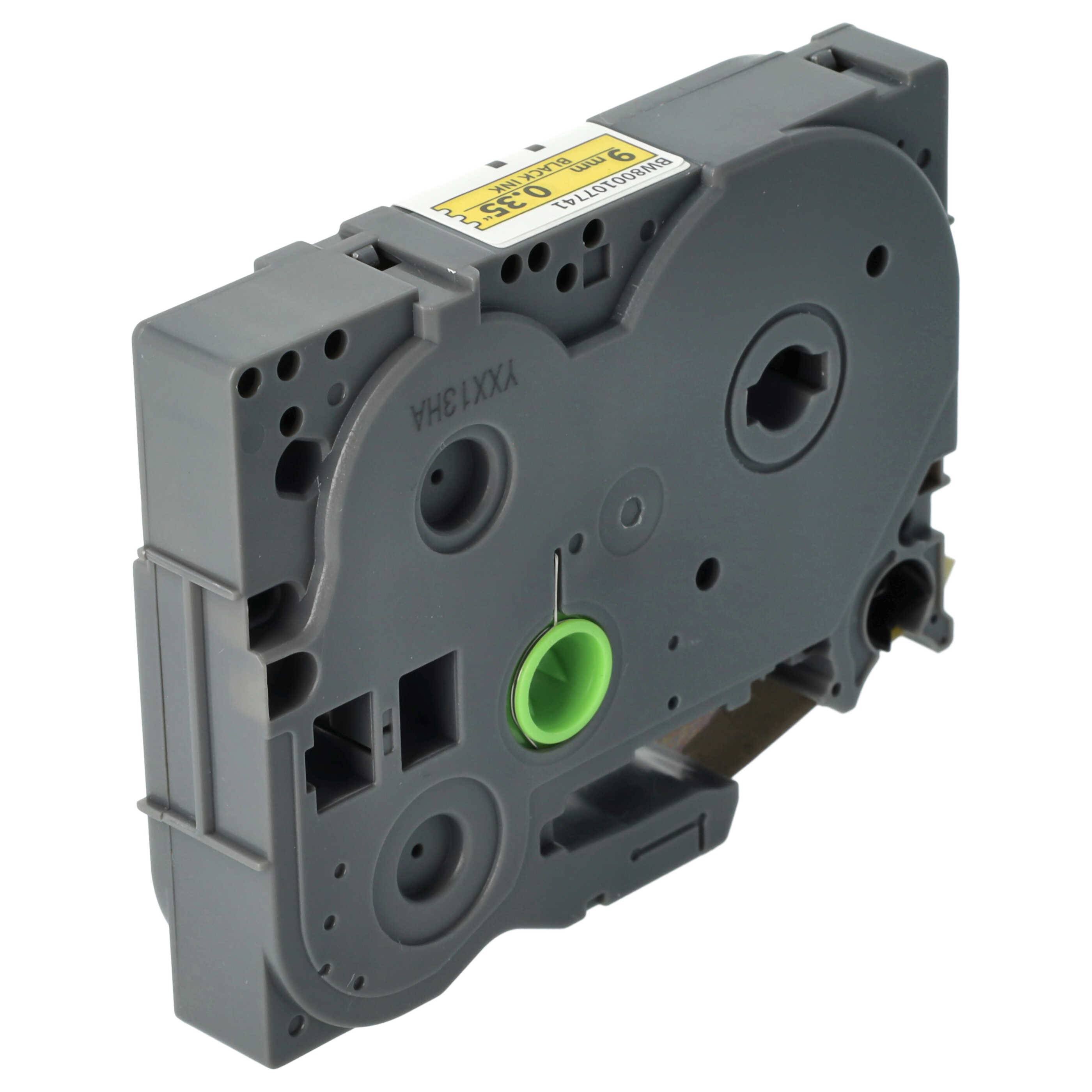 vhbw Schriftband-Kassette kompatibel mit Brother PT 9700PC, 9800PCN, D400, D200, D200VP Etiketten-Drucker 8m x 9mm Schwarz auf Gelb, Flexibel