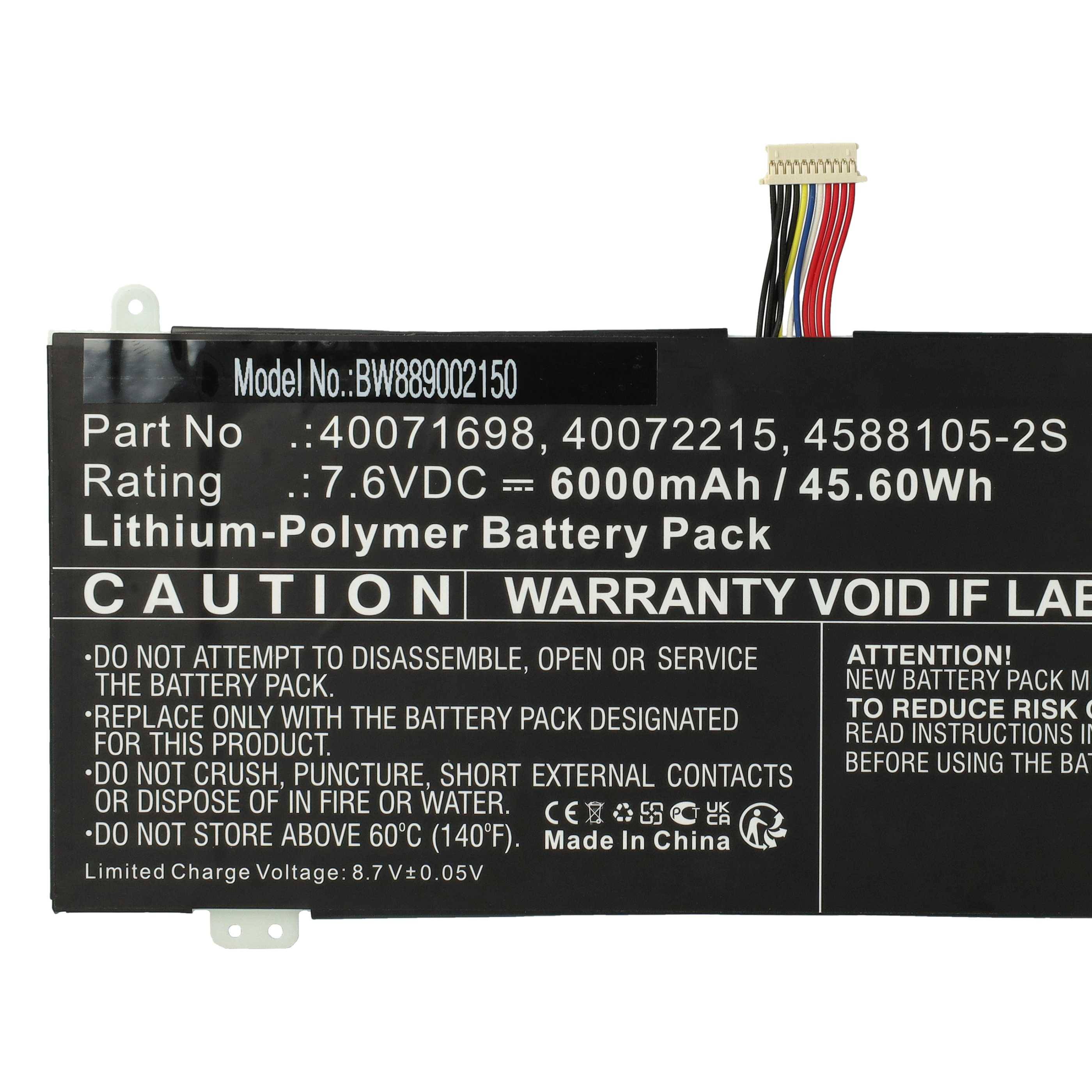 vhbw Akku kompatibel mit Dynabook Satellite Pro C40-G-138, C40-G-13E, C40-G-11G, C40-G-120 Notebook (6000 mAh, 7,6 V, Li-Polymer)