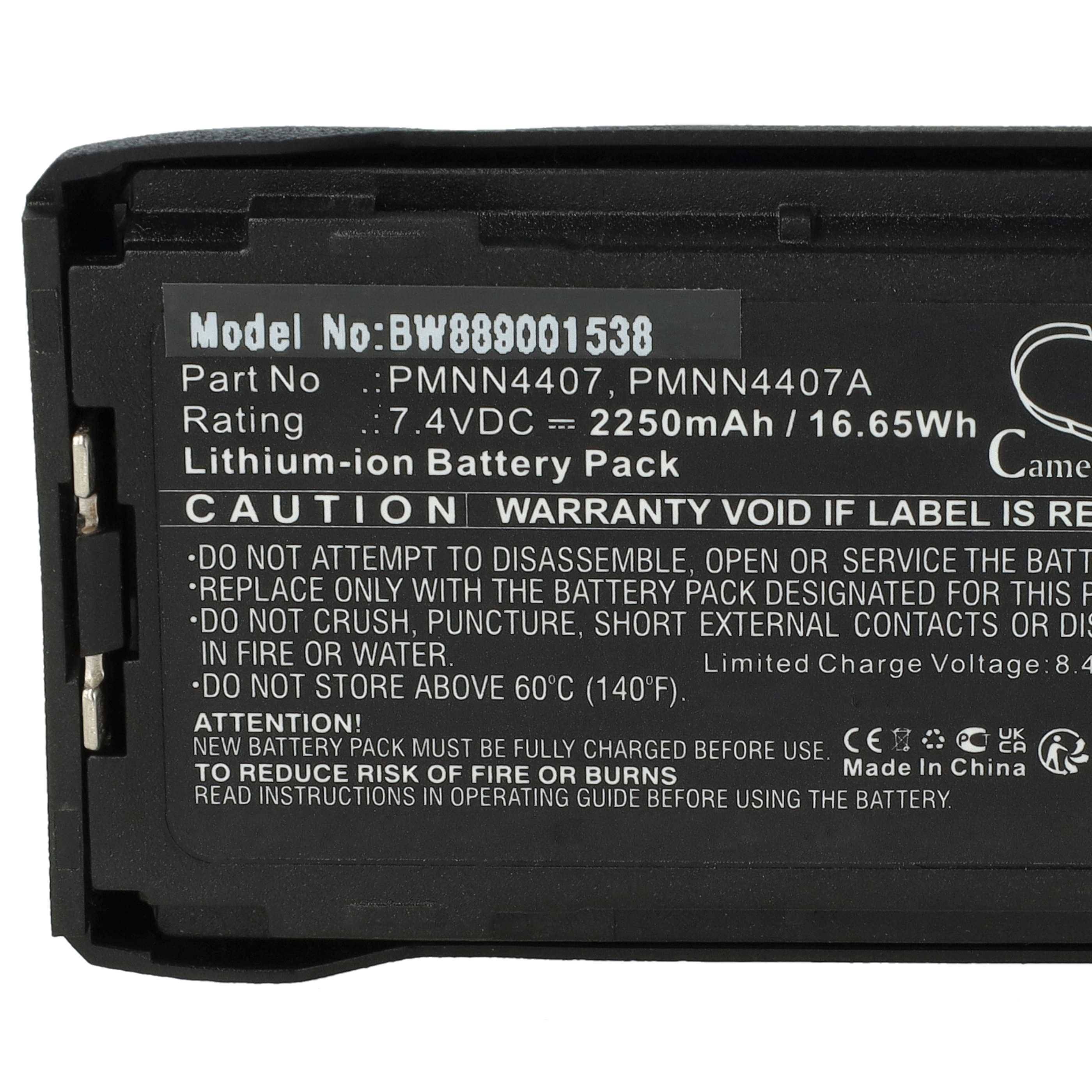 vhbw 1x Akku Ersatz für Motorola PMNN4807A, PMNN4808, PMNN4808A für Funkgerät, Walkie Talkie (2250 mAh, 7,4 V, Li-Ion) + Gürtelclip