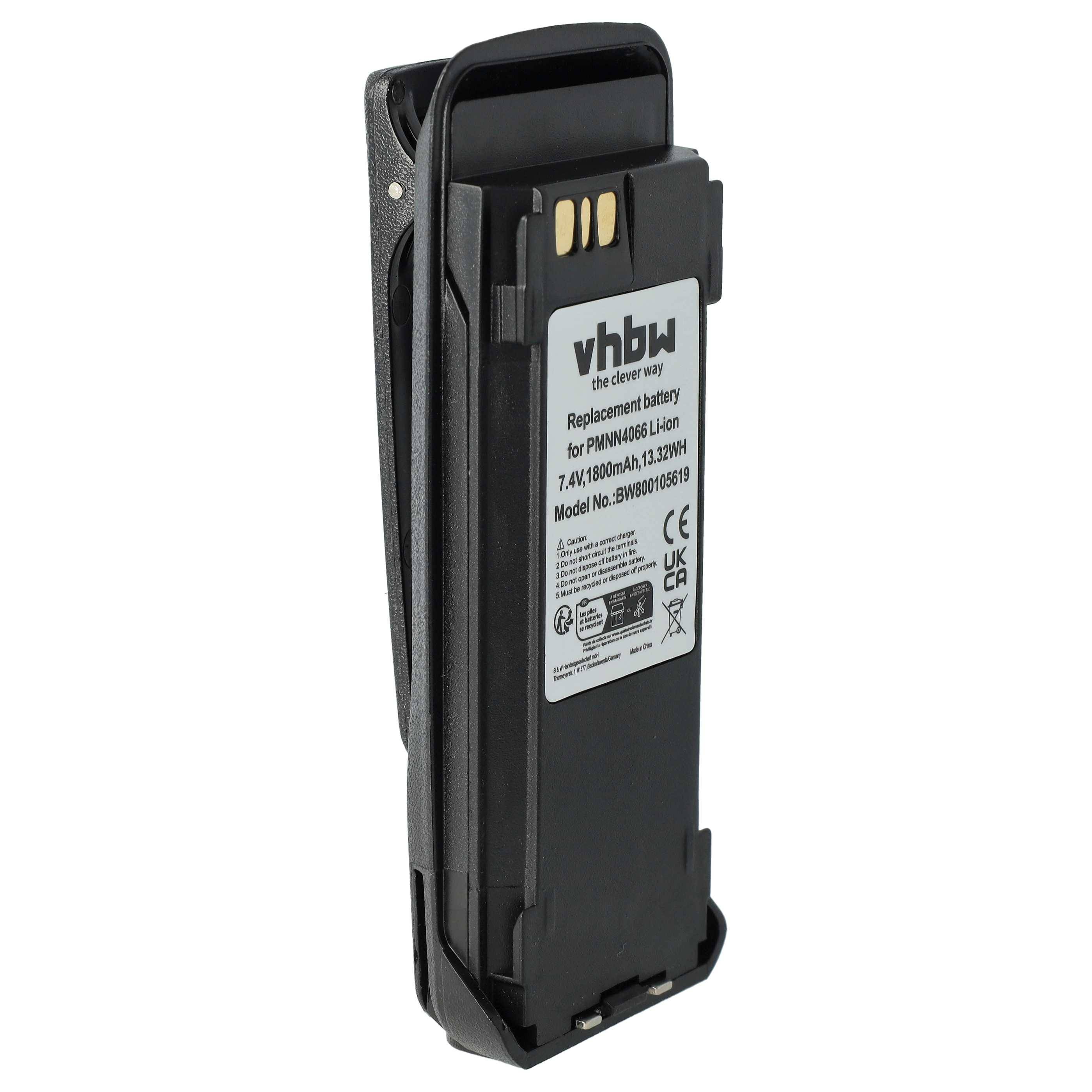 vhbw Akku kompatibel mit Motorola MOTOTRBO XiR P8208, XiR P8260, XiR P8268 Funkgerät, Walkie Talkie (1800mAh, 7,4V, Li-Ion) + Gürtelclip