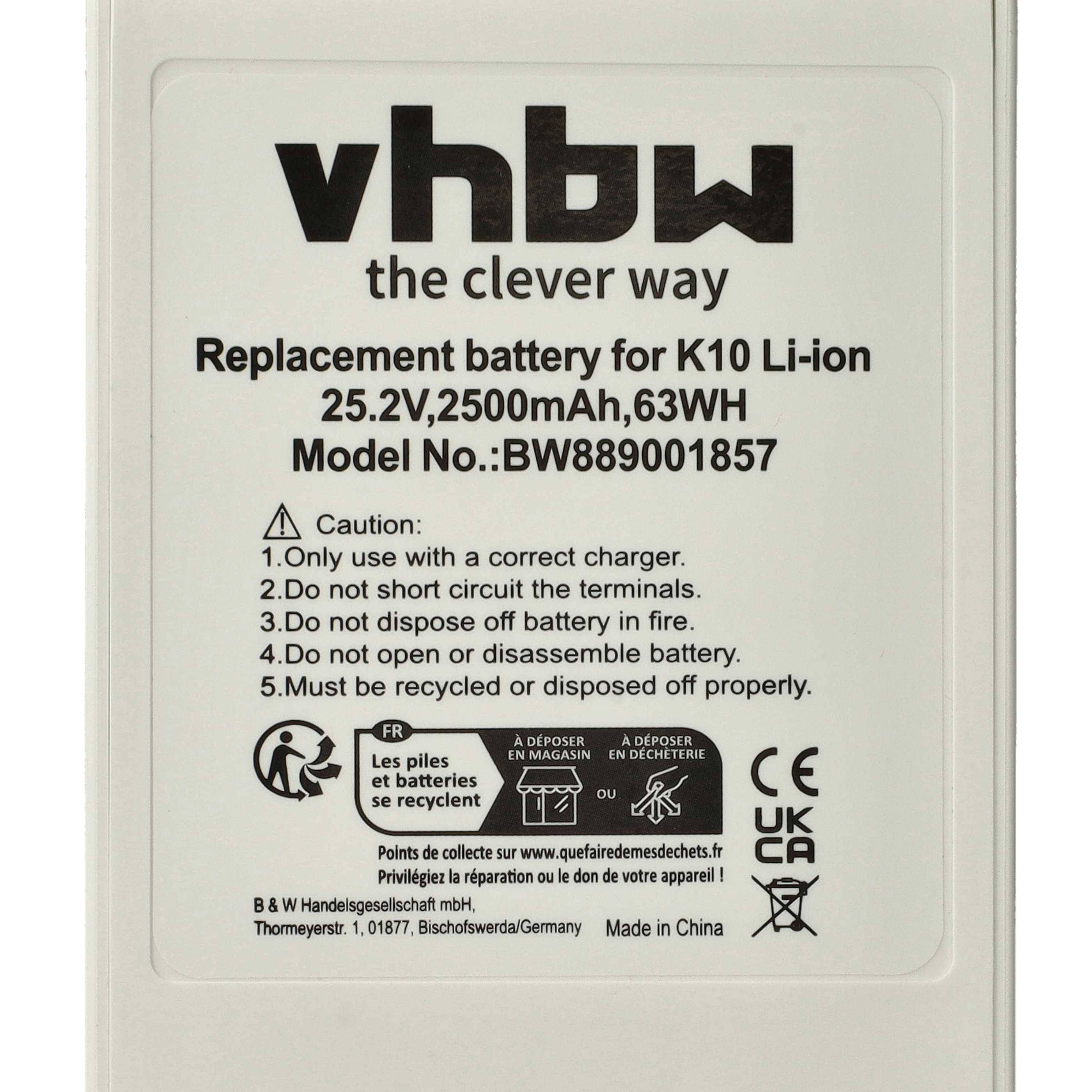 vhbw Akku kompatibel mit Xiaomi Mijia K10 Saugroboter Weiß (2500 mAh, 25,2 V, Li-Ion)