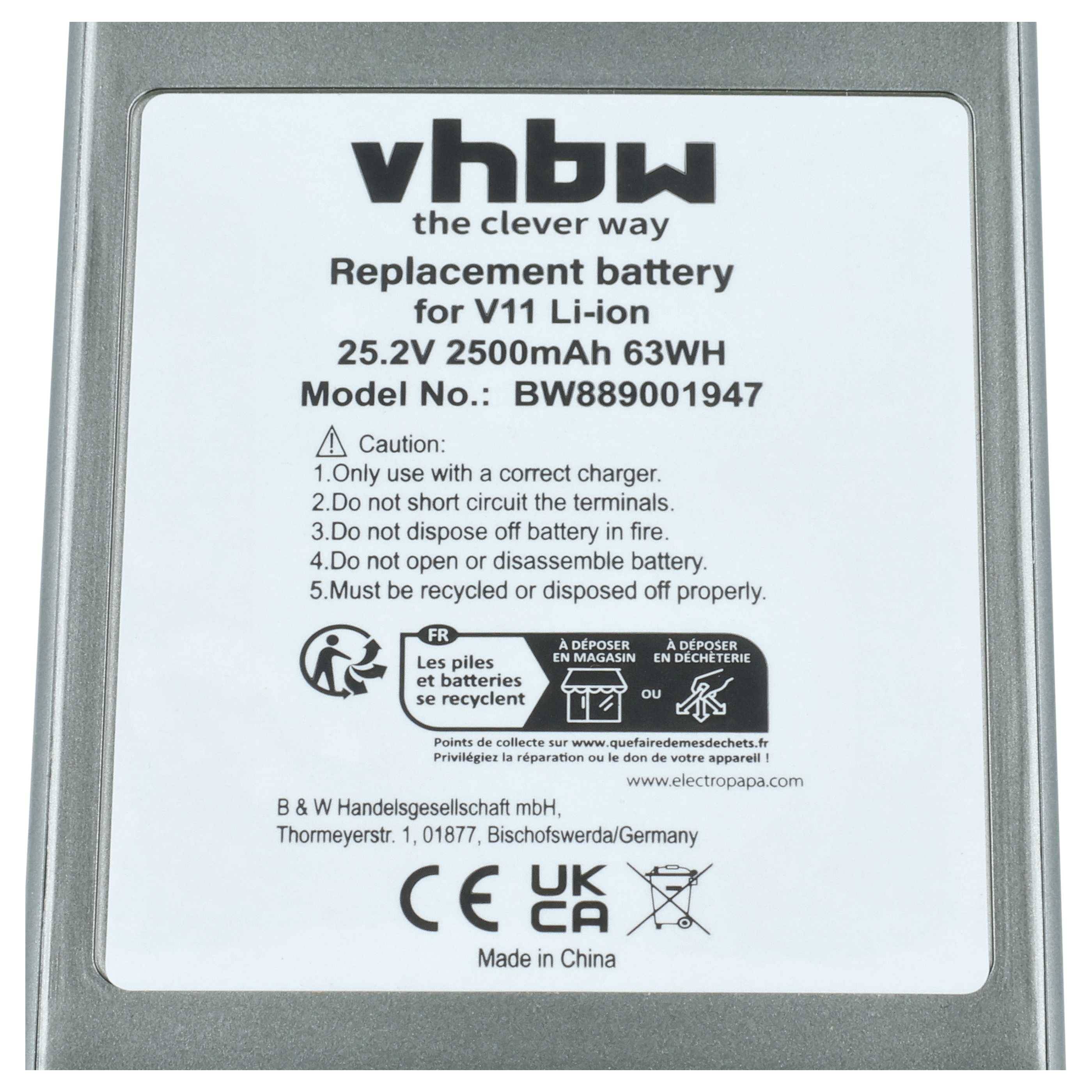vhbw Akku kompatibel mit Xiaomi Dreame V11, V12, V11SE Staubsauger Grau (2500 mAh, 25,2 V, Li-Ion)