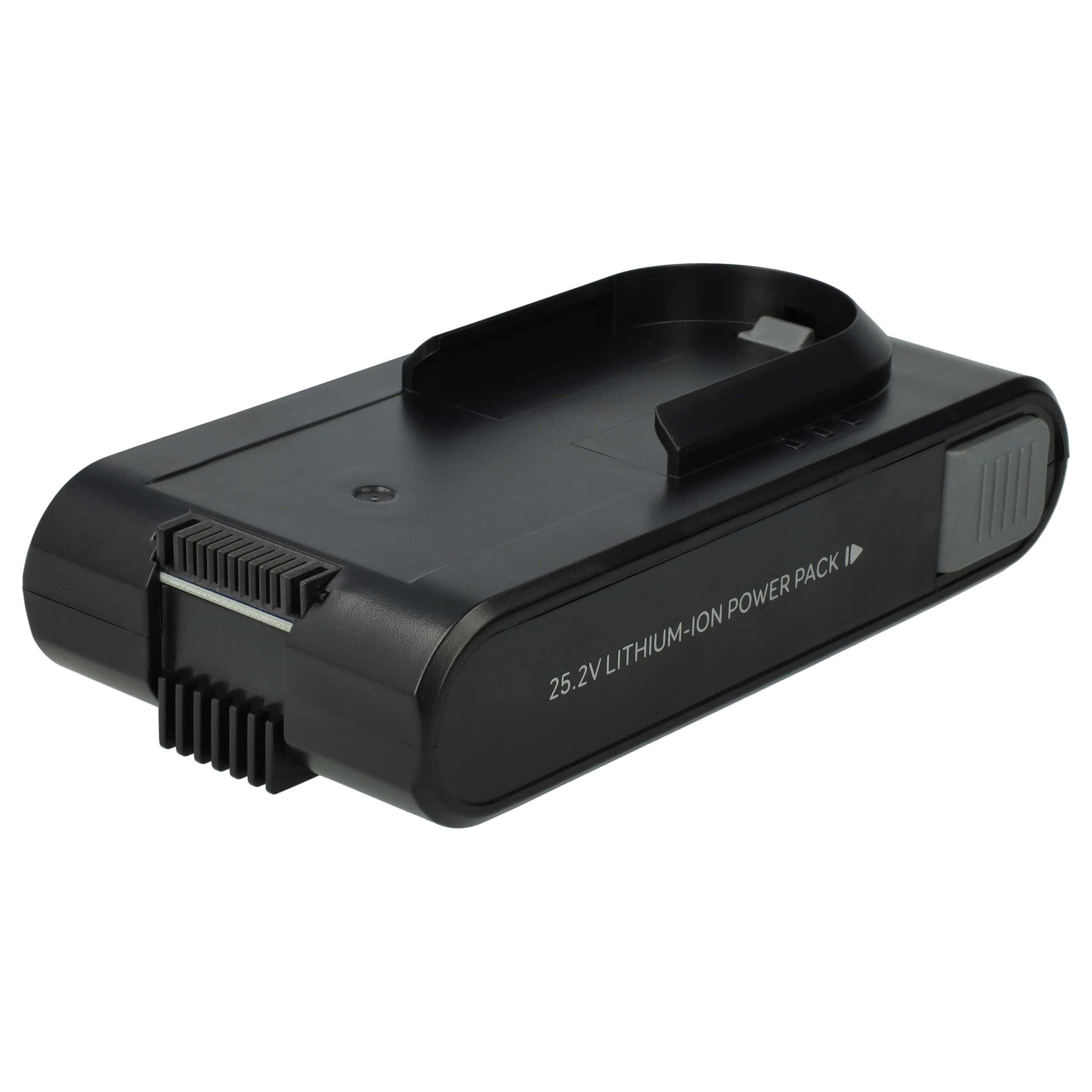 Ein rechteckiges schwarzes Lithium-Ionen-Akkupack mit der Aufschrift „25,2V Power Pack