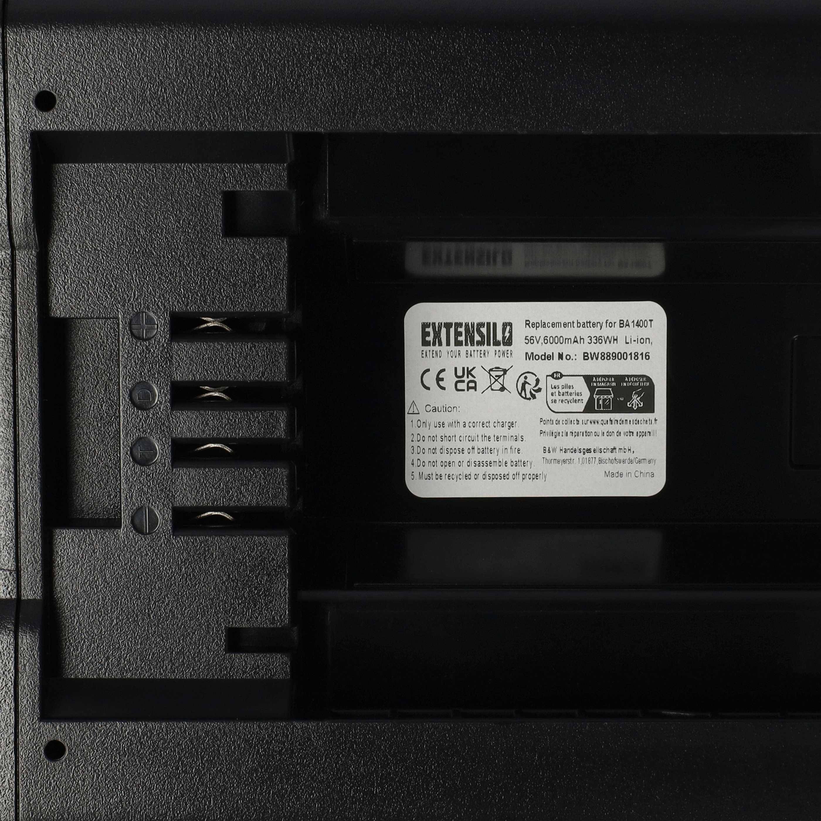 EXTENSILO Akku kompatibel mit EGO LB5804, CS1804, LB7650E, HT2400, HT65004, LB4800, LB5302 Rasenmäher Akku-Gartengerät (6000mAh, 56V, Li-Ion)