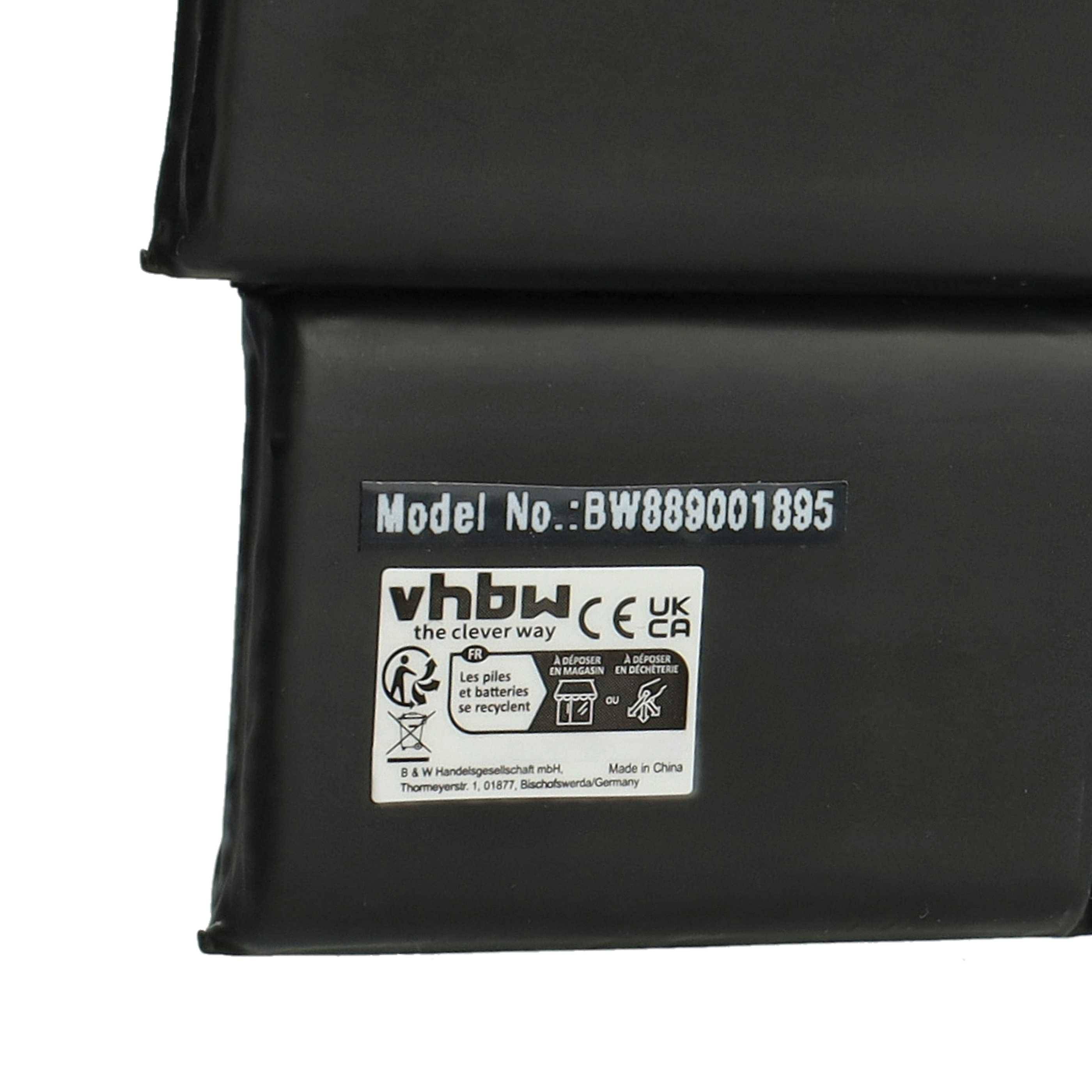 VHBW-Marken-Akku in Schwarz mit Modellnummer BW-889001895, CE- und UKCA-Kennzeichnungen sowie Sicherheitswarnhinweis-Symbolen.