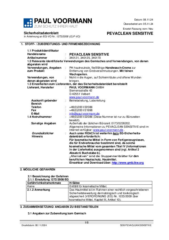 Handwaschcreme PEVACLEAN Sensitive 250ml unparfümiert Tube PAUL VOORMANN