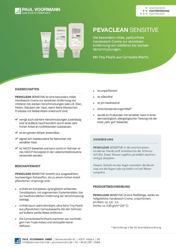 Handwaschcreme PEVACLEAN Sensitive 1l unparfümiert Softflasche PAUL VOORMANN