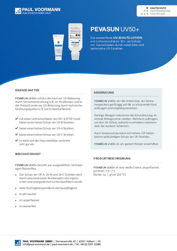 Hautschutz Pevasun UV50 100ml PAUL VOORMANN