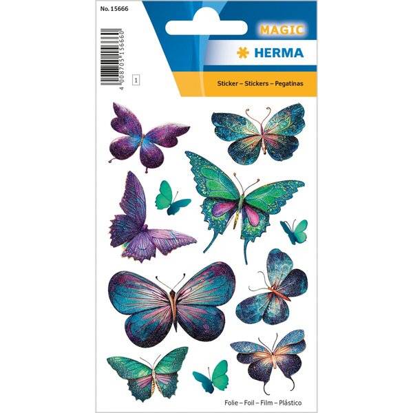 Schmucketikett MAGIC Schmetterlinge Folie beglimmert 1 Bl 1 Pack