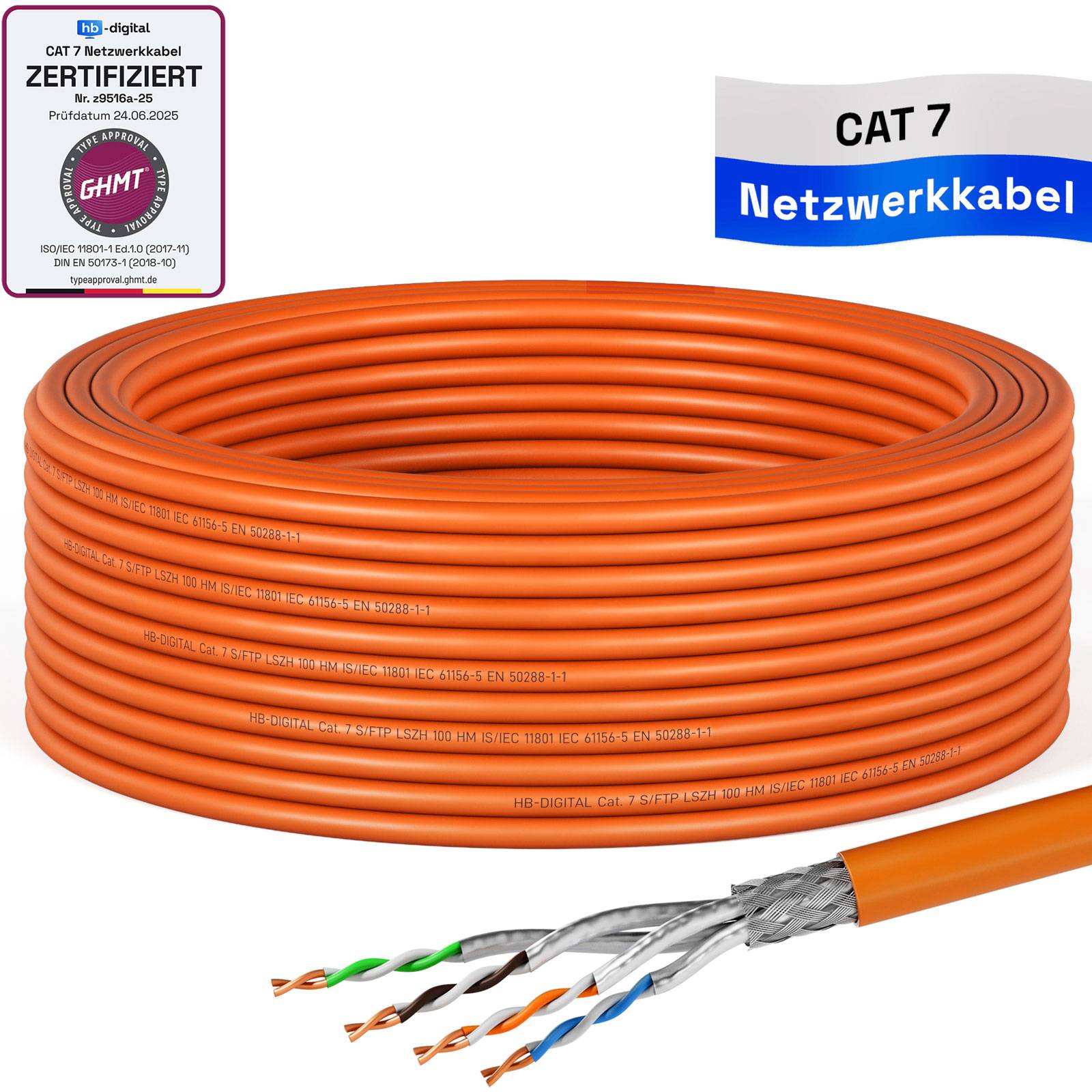 hb-digital Netzwerkkabel CAT 7 max. 1000 MHz S/FTP AWG23 LSZH 15m orange