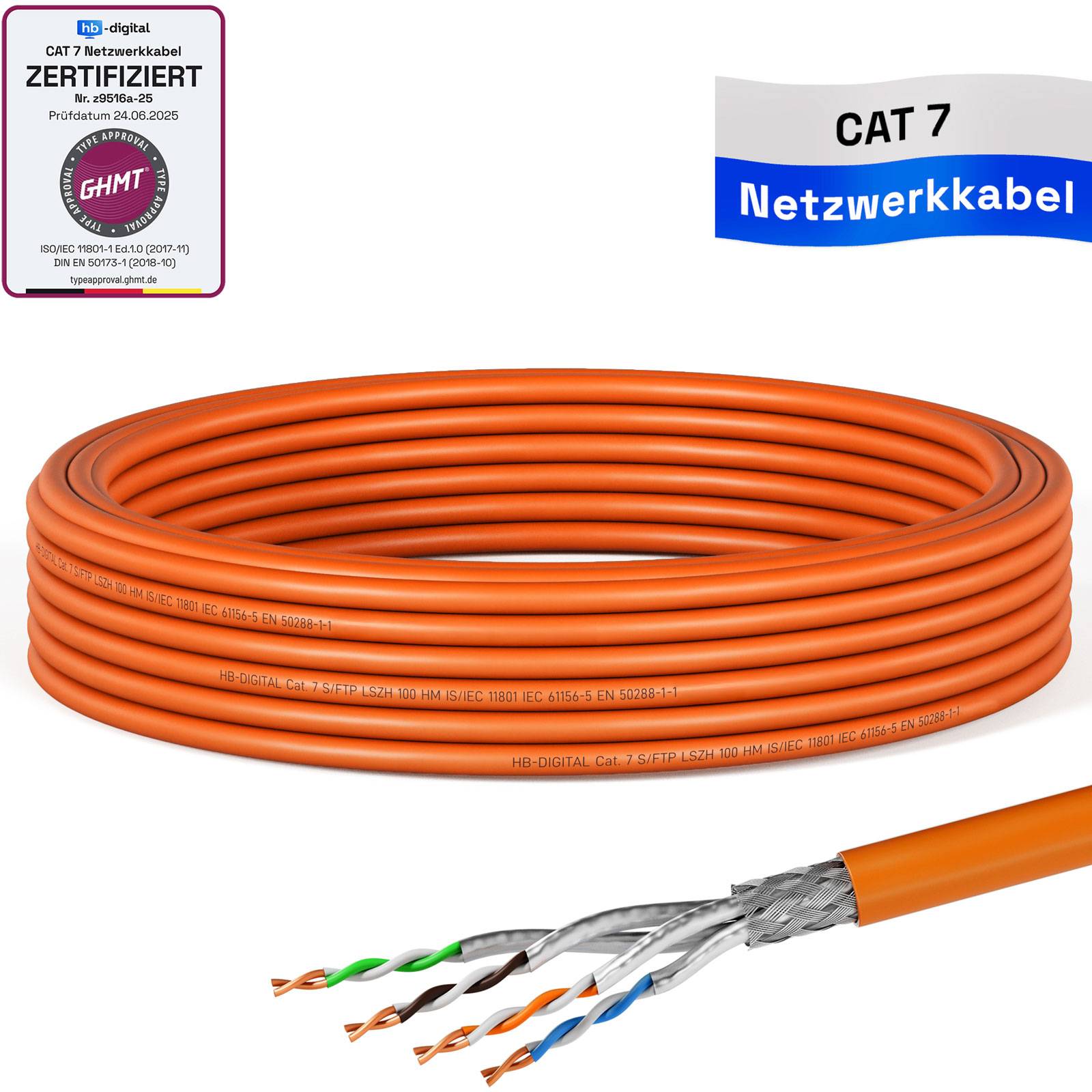 hb-digital Netzwerkkabel CAT 7 max. 1000 MHz S/FTP AWG23 LSZH 10m orange