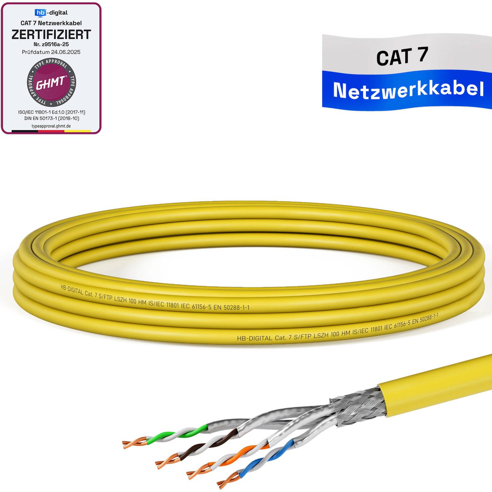 hb-digital Netzwerkkabel CAT 7 max. 1000 MHz S/FTP AWG23 LSZH 5m gelb