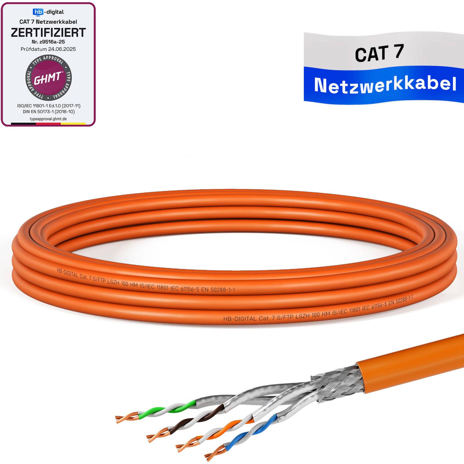 hb-digital Netzwerkkabel CAT 7 max. 1000 MHz S/FTP AWG23 LSZH 5m orange