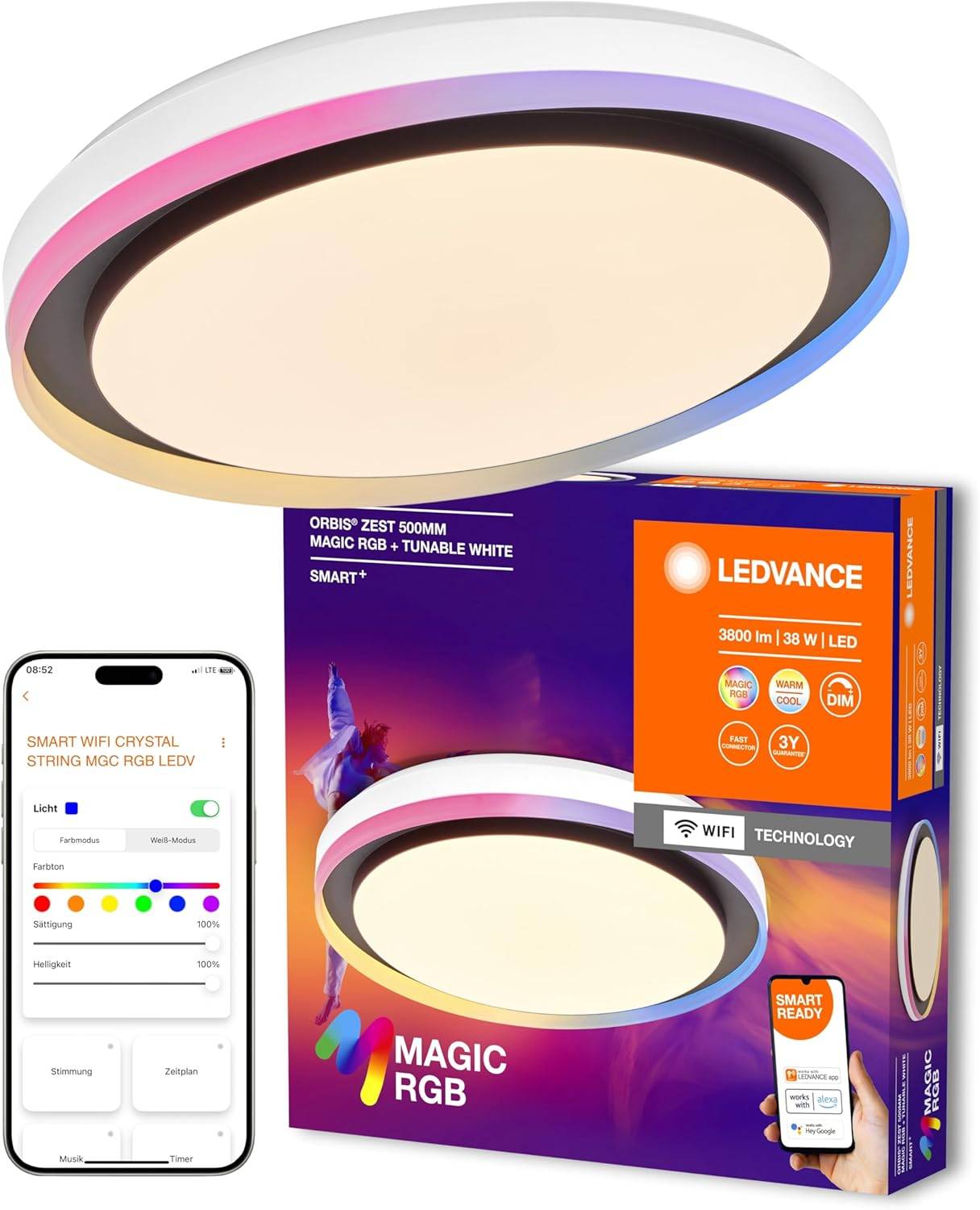 LEDVANCE SMART + WIFI LED Deckenleuchte weiß schwarz 32W 3400lm dimmbar