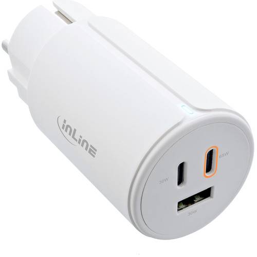 InLine® USB PD Netzteil, GaN Ladegerät, 3-Port, Dual USB-C + USB-A, 65W, weiß Strom / Energie /