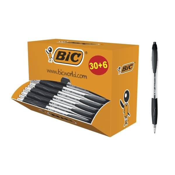 Orange BIC-Kugelschreiber-Displaybox mit der Bezeichnung „30+6