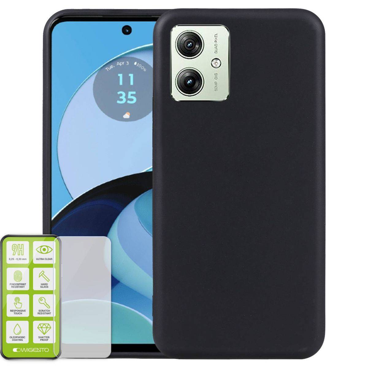 Für Motorola Moto G34 Silikon TPU Hülle Case Schwarz + H9 Hart Glas