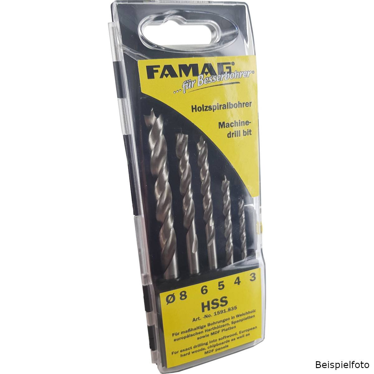 Famag Holzspiralbohrer HSS - Set´s 1591.845 - 5-teilig in Kassette Ø 4, 5, 6, 8, 10 mm