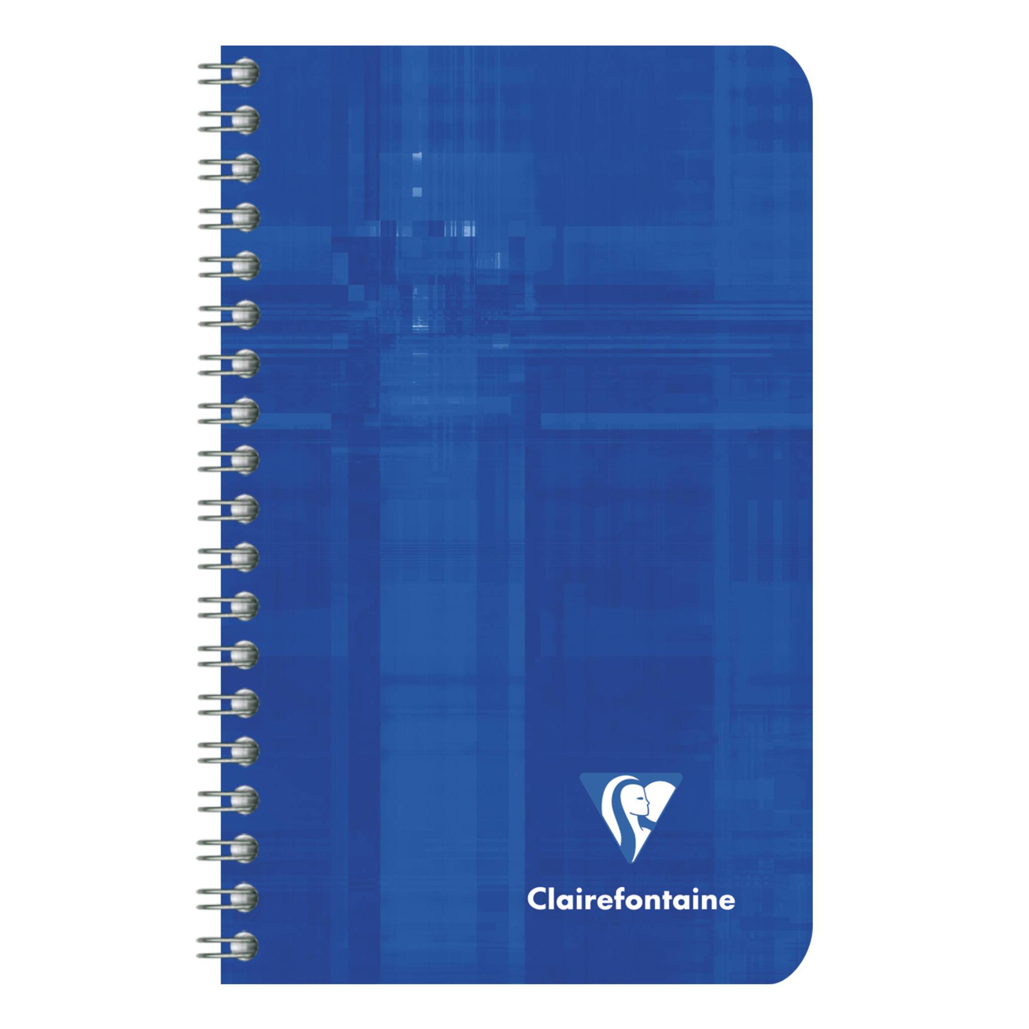Blaukariertes spiralgebundenes Notizbuch mit dem Clairefontaine-Logo auf dem Umschlag.