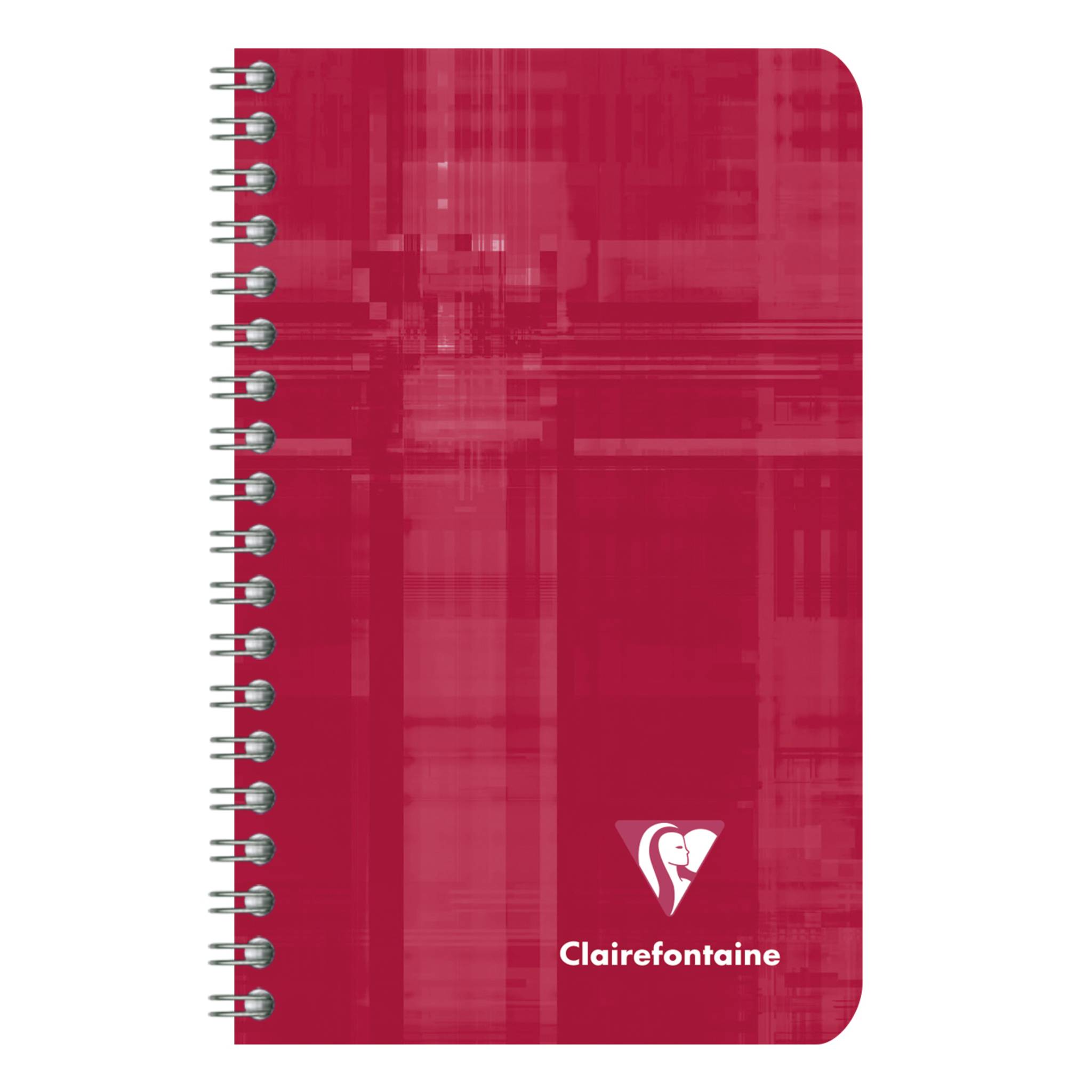 Rotes spiralgebundenes Notizbuch mit strukturiertem rosa Umschlag und dem Clairefontaine-Logo in der Nähe des unteren Randes.