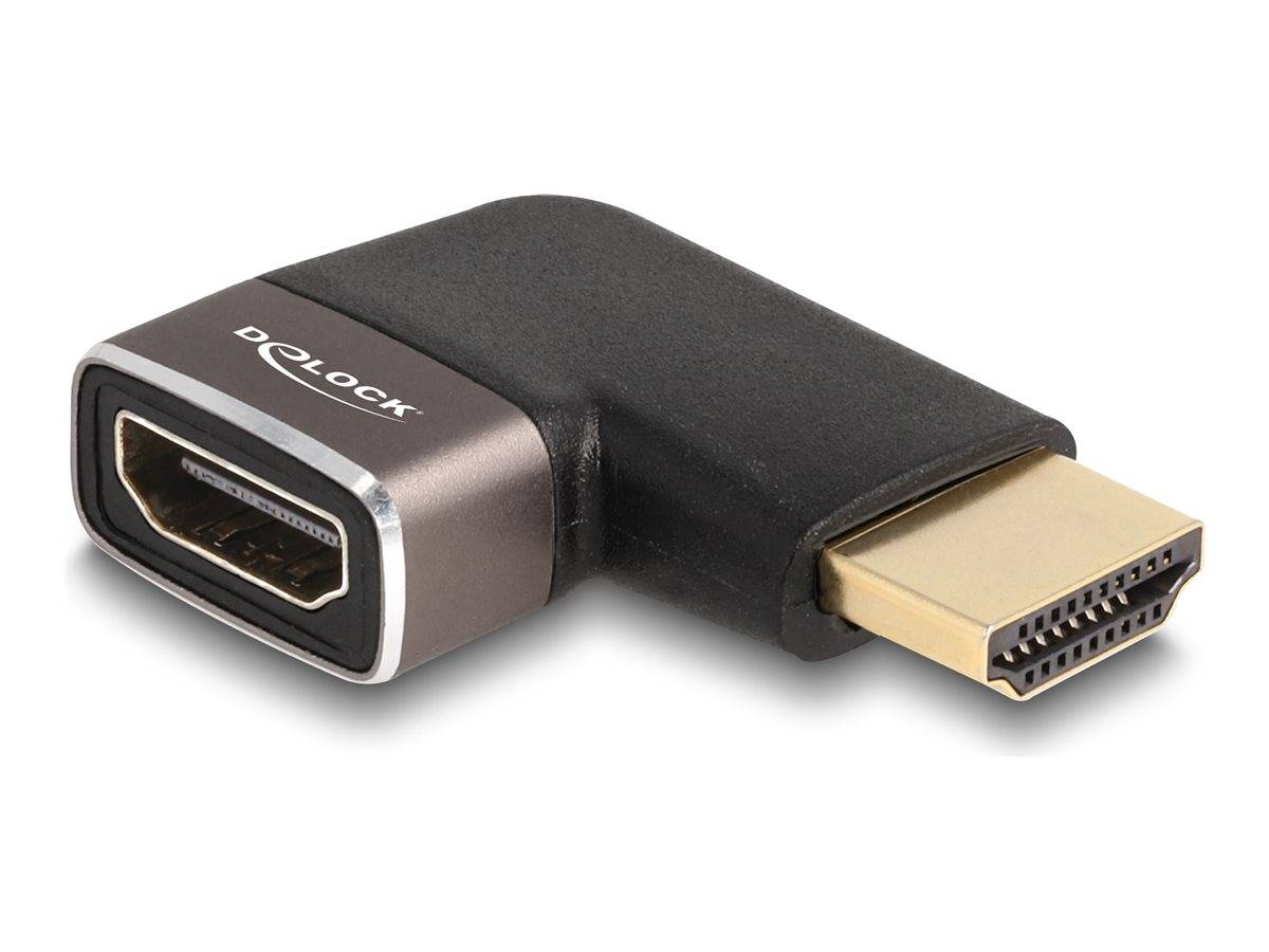 Delock - Highspeed - HDMI-Adapter mit Ethernet - HDMI männlich zu HDMI weiblich links abgewinkelt - Schwarz/Grau - unter