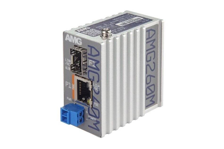 AMG Systems AMG260M-1GAT-1S-P30, Industrieller Mini Medienkonverter, 1 x 10/100/1000BT RJ45 30W, 1 x 100/1GBFX SFP Slot