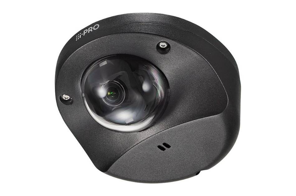 Schwarzes PRO-Sicherheitskameralinsengehäuse mit einem hervorstechenden Fisheye-Objektiv auf weißem Hintergrund.