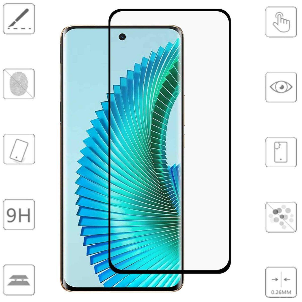 Für Honor Magic 6 Lite 2x 3D Premium 0,3mm H9 Schutz Hart Glas Schwarz