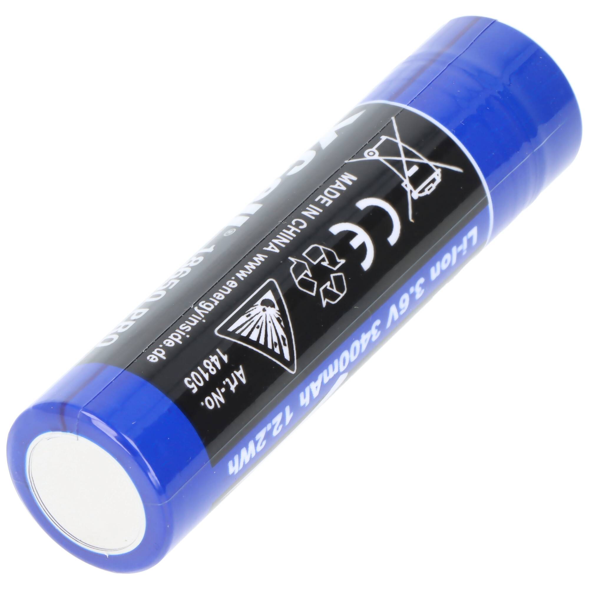 Pro 18650 Li-Ion Akku geschützter Li-Ion Akku, mit USB-C Ladebuchse, min. 3250mAh max. 3400mAh, 3,6 Volt, 71,1mm x 18,8m