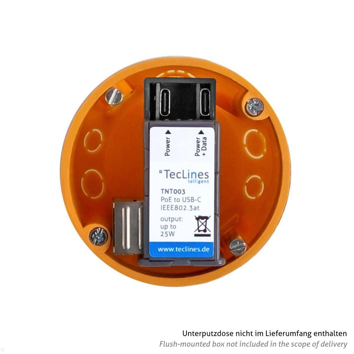 TecLines TNT003 Unterputz PoE Netzteil auf USB-C Ethernet Splitter bis 25 W
