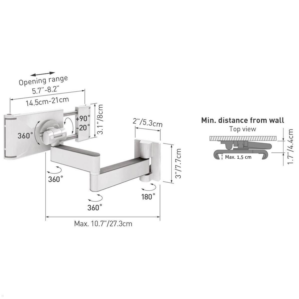 TabLines TWC002 schwenkbare Tablet Wandhalterung Click, weiß