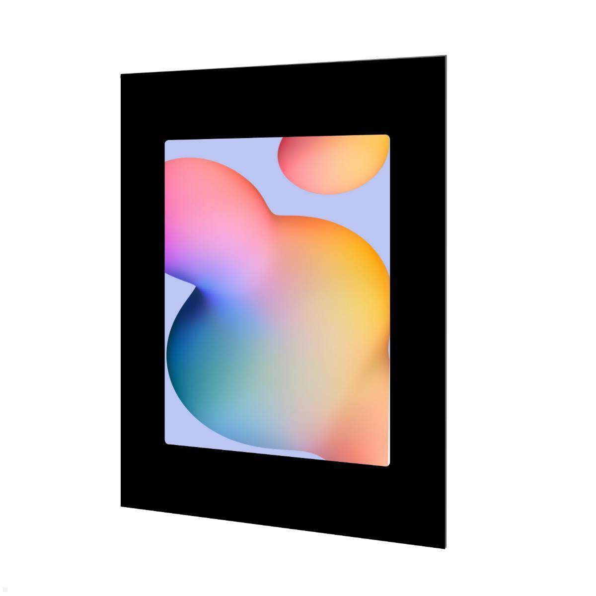 Ein farbenfroher abstrakter Kunstdruck mit sich überlappenden Kugeln in Verlaufstönen von Orange, Pink, Blau und Lila auf einem schwarzen Hintergrund.