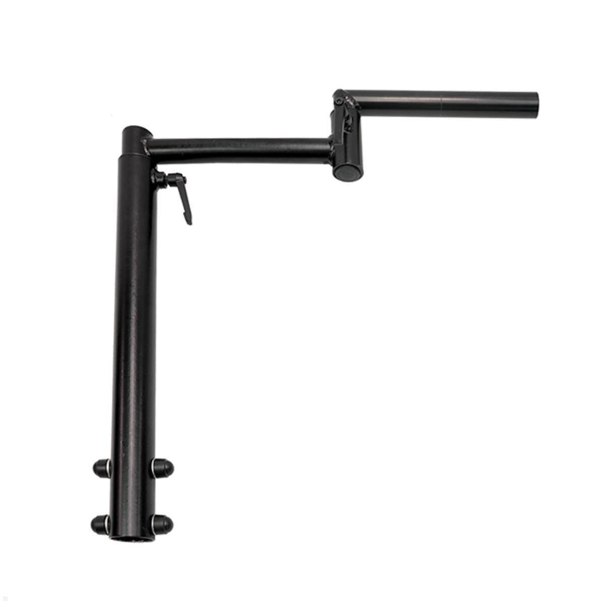 Eine verstellbare schwarze Mikrofonauslegerarm mit Klemme und Schwenkgelenken, konzipiert für die Montage auf Schreibtischen oder Tischen zum Audioaufnahmezweck.